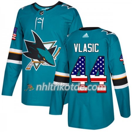 San Jose Sharks Trikot Marc-Edouard Vlasic 44 Adidas 2017-2018 Teal USA Flag Fashion Authentic - Herren
